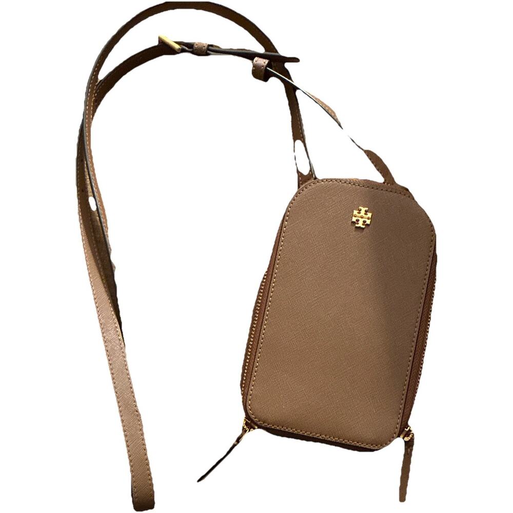 Tory Burch Taupe Zip Crossbody Phone Bag w/ Adjustable Detachable Strap